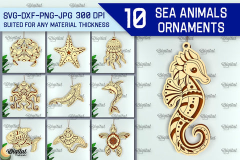 Sea Animals Ornaments Laser Cut Bundle. Sea Animals SVG SVG Evgenyia Guschina 
