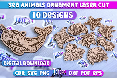 Sea Animals Ornaments Laser Cut | Ocean Animals Ornament SVG SVG The T Store Design 