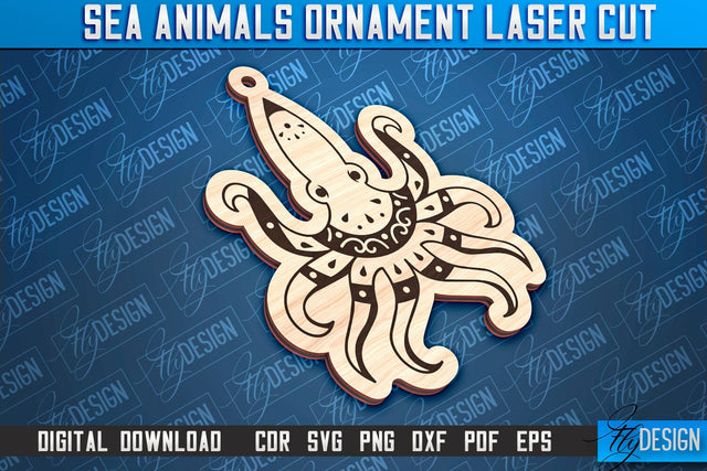 Sea Animals Ornaments Laser Cut | Octopus Laser Cut Design | CNC File SVG Fly Design 