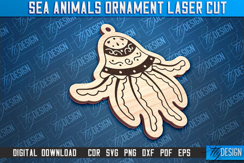 Sea Animals Ornaments Laser Cut | Sea Creatures Ornament SVG SVG Fly Design 