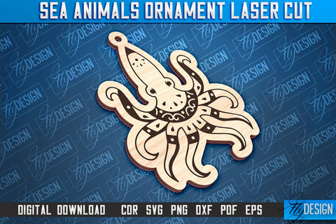 Sea Animals Ornaments Laser Cut | Sea Creatures Ornament SVG SVG Fly Design 