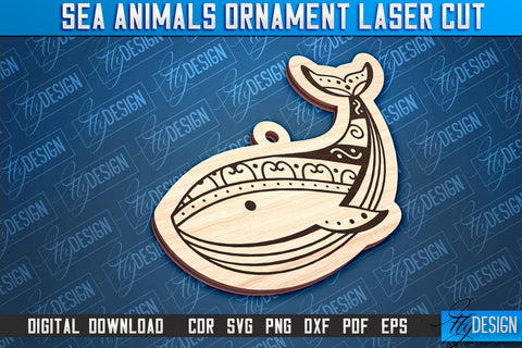 Sea Animals Ornaments Laser Cut | Sea Creatures Ornament SVG SVG Fly Design 