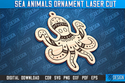 Sea Animals Ornaments Laser Cut | Sea Creatures Ornament SVG SVG Fly Design 