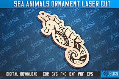Sea Animals Ornaments Laser Cut | Sea Horse Laser Cut Design | CNC File SVG Fly Design 
