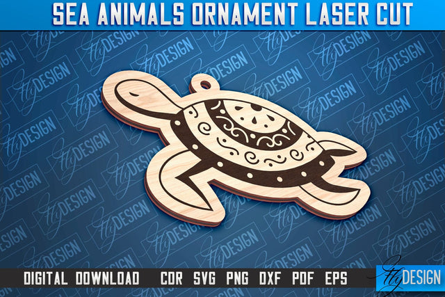 Sea Animals Ornaments Laser Cut | Turtle Laser Cut Design | CNC File SVG Fly Design 