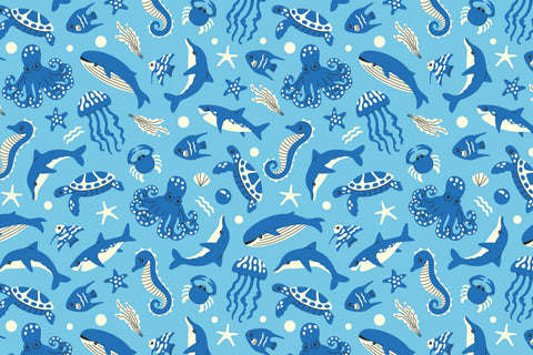 Sea Animals Seamless Pattern & Digital Paper Digital Pattern Rin Green 