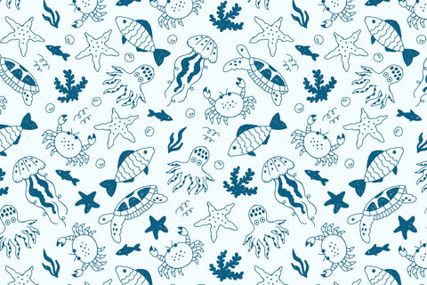 Sea Animals Seamless Pattern & Digital Paper Digital Pattern Rin Green 