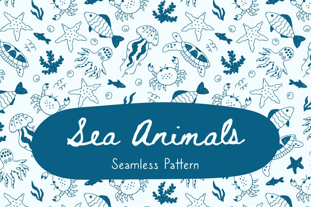 Sea Animals Seamless Pattern & Digital Paper Digital Pattern Rin Green 