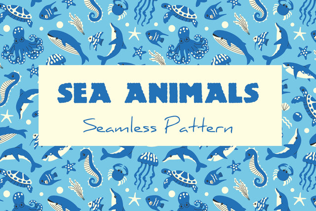 Sea Animals Seamless Pattern & Digital Paper Digital Pattern Rin Green 