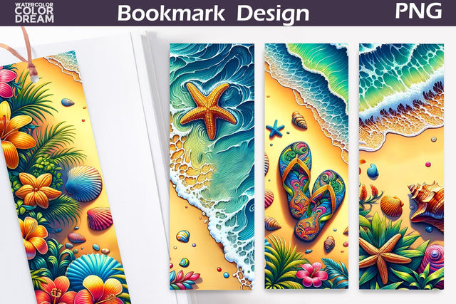 Sea Beach Bookmark | Summer Beach Bookmark Sublimation WatercolorColorDream 