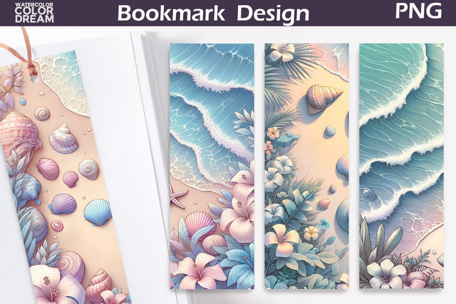 Sea Beach Bookmark | Summer Beach Bookmark Sublimation WatercolorColorDream 