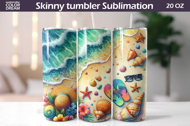 Sea Beach Tumbler Wrap | Sea Wave Tumbler Sublimation Sublimation WatercolorColorDream 