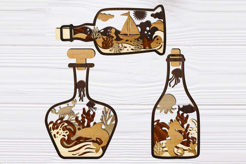 Sea Bottle Bundle Multilayer Decoration SVG LaserCutano 