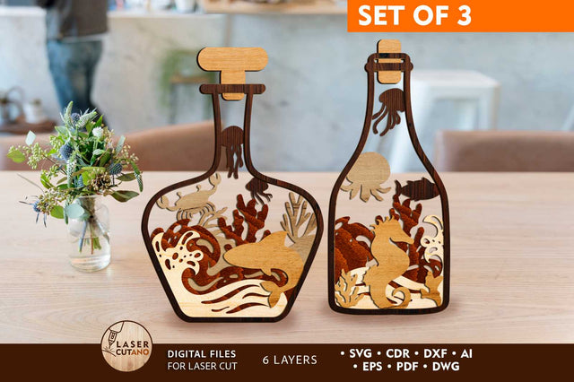 Sea Bottle Bundle Multilayer Decoration SVG LaserCutano 
