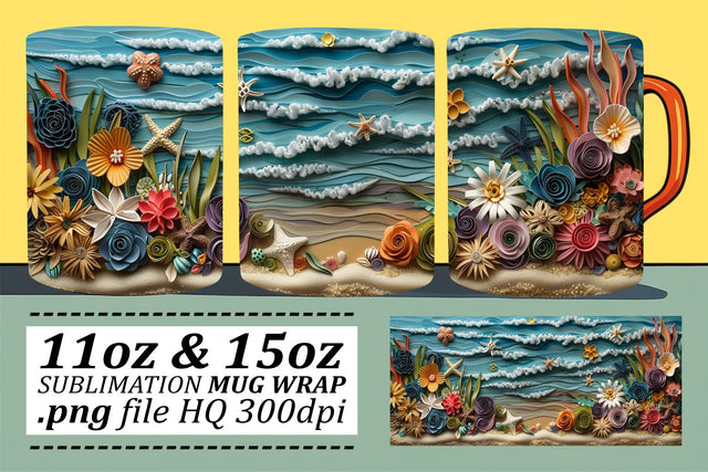 Sea Breeze Mug Wrap Sublimation 11oz 15oz Sublimation afrosvg 