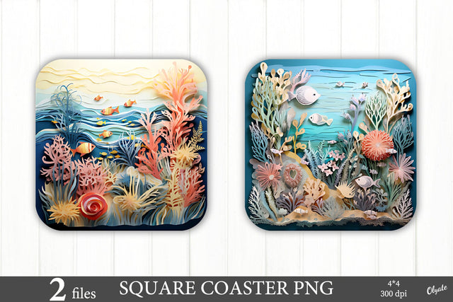 Sea Coaster Paper Sublimation PNG. Square Coaster PNG Sublimation Olga Terlyanskaya 