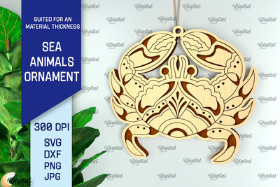 Sea Crab Ornament Laser Cut. Wooden Sea Animals SVG SVG Evgenyia Guschina 