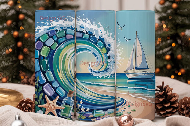 Sea Glass Ocean Wave 20oz Tumbler Wrap Sublimation DesignSVG 