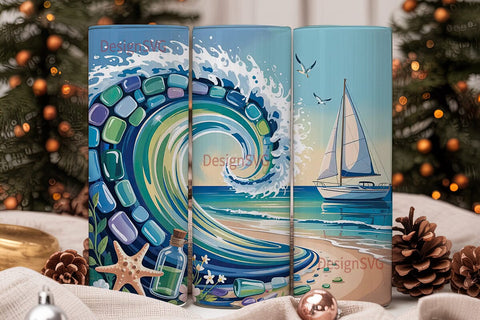 Sea Glass Ocean Wave 20oz Tumbler Wrap Sublimation DesignSVG 