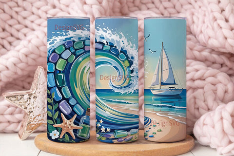 Sea Glass Ocean Wave 20oz Tumbler Wrap Sublimation DesignSVG 
