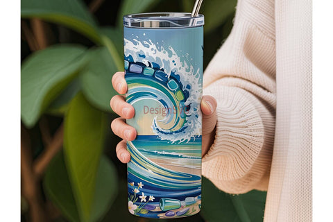 Sea Glass Ocean Wave 20oz Tumbler Wrap Sublimation DesignSVG 