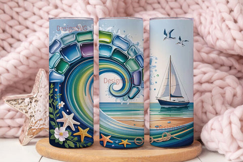 Sea Glass Ocean Wave 20oz Tumbler Wrap Sublimation DesignSVG 