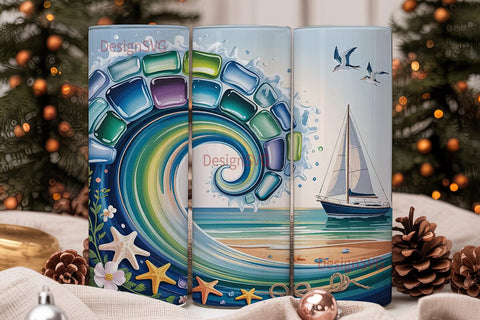 Sea Glass Ocean Wave 20oz Tumbler Wrap Sublimation DesignSVG 