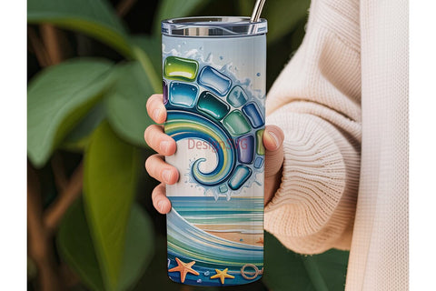 Sea Glass Ocean Wave 20oz Tumbler Wrap Sublimation DesignSVG 