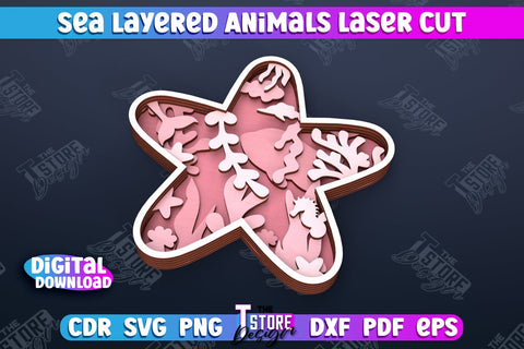 Sea Layered Animals | 3D Wood Shape | Nautical Multilayer | Wall Décor | CNC Files SVG The T Store Design 