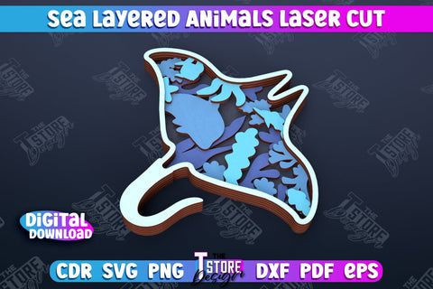 Sea Layered Animals | 3D Wood Shape | Nautical Multilayer | Wall Décor | CNC Files SVG The T Store Design 