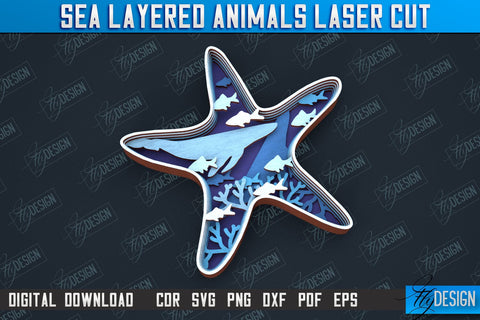 Sea Layered Animals Bundle | 3D Wood Shape | Nautical Multilayer | Wall Décor | CNC File SVG Fly Design 