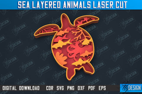 Sea Layered Animals Bundle | 3D Wood Shape | Nautical Multilayer | Wall Décor | CNC File SVG Fly Design 