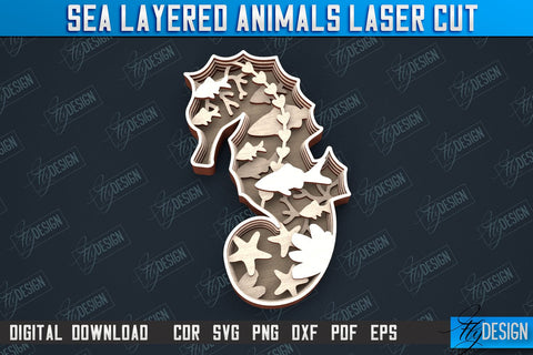 Sea Layered Animals Bundle | 3D Wood Shape | Nautical Multilayer | Wall Décor | CNC File SVG Fly Design 