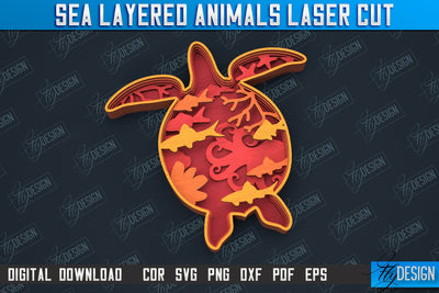 Sea Layered Turtle | 3D Wood Shape | Nautical Multilayer | Wall Décor | CNC File SVG Fly Design 