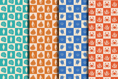 Sea Life Checkerboard Seamless Patterns & Digital Papers Digital Pattern Rin Green 