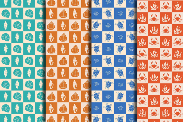 Sea Life Checkerboard Seamless Patterns & Digital Papers Digital Pattern Rin Green 