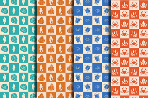 Sea Life Checkerboard Seamless Patterns & Digital Papers Digital Pattern Rin Green 