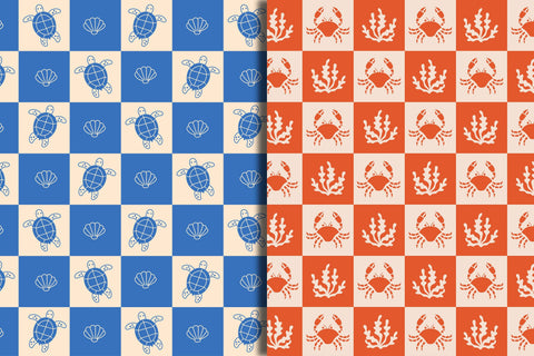 Sea Life Checkerboard Seamless Patterns & Digital Papers Digital Pattern Rin Green 