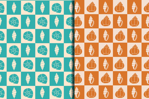 Sea Life Checkerboard Seamless Patterns & Digital Papers Digital Pattern Rin Green 