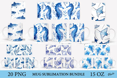 Sea Mug Sublimation Bundle. 15 OZ Mug Wrap. Sea Mug PNG Sublimation Olga Terlyanskaya 
