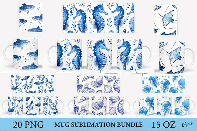 Sea Mug Sublimation Bundle. 15 OZ Mug Wrap. Sea Mug PNG Sublimation Olga Terlyanskaya 