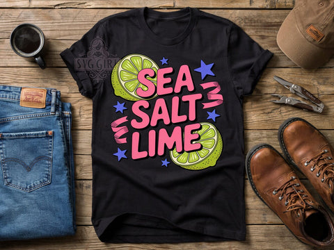 Sea Salt Lime Retro T-Shirt PNG, Retro Tropical, Bold Pink Text, Hand Drawn Font, Playful Lettering, Skinny Tumbler, Sublimation PNG Sublimation SvggirlplusArt 