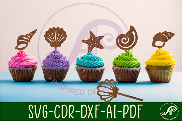 Sea shell cupcake toppers, 6 designs SVG laser cut SVG APInspireddesigns 