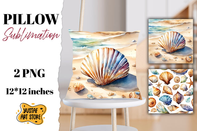 Sea shell pillow sublimation. 2 summer pillow design Sublimation Yustaf Art Store 