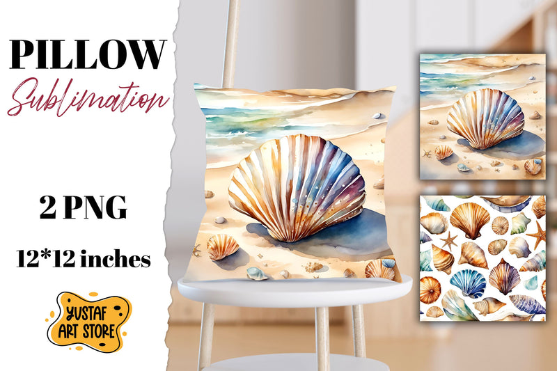 Sea shell pillow sublimation. 2 summer pillow design Sublimation Yustaf Art Store 