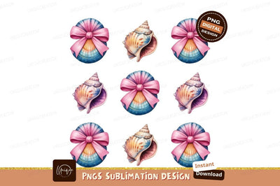 Sea Shells And Pink Bows Pattern Sublimation Designangry 