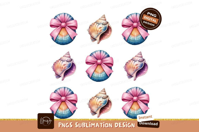 Sea Shells And Pink Bows Pattern Sublimation Designangry 