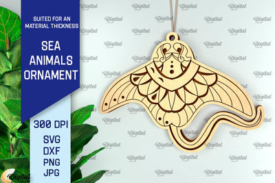 Sea Stingray Ornament Laser Cut. Wooden Sea Animals SVG SVG Evgenyia Guschina 