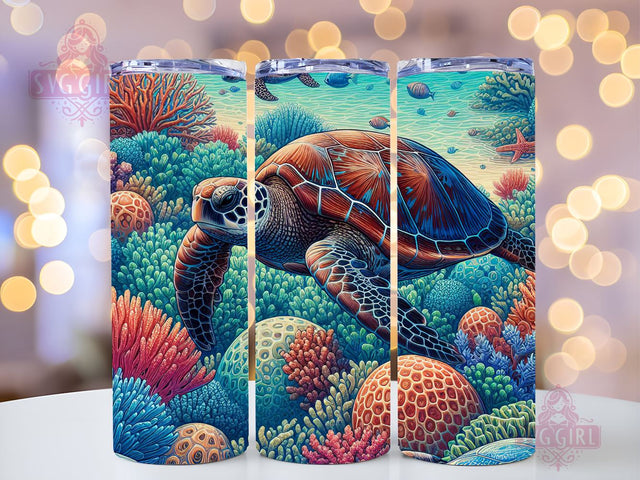 Sea Turtle 20 oz Skinny Tumbler Sublimation Design Digital Download PNG, Straight & Tapered Tumbler Wrap PNG. Colorful Nautical Ocean wrap Sublimation SvggirlplusArt 