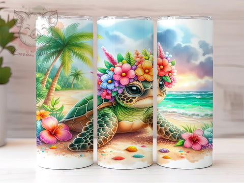 Sea Turtle 20 oz Skinny Tumbler Sublimation Design, Straight & Tapered Tumbler Png, Ocean Beach Tumbler Png, Digital Download PNG Sublimation Lara' s Designs 